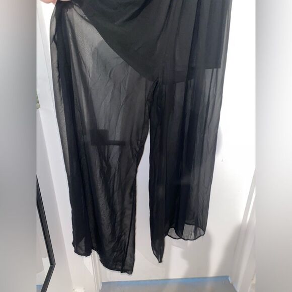 DOUBLE ZERO Sleeveless V-Neck Black Wide Leg Jumpsuit w Gold Toned Accents Small - Picture 7 of 13